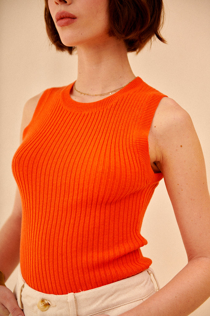 Top débardeur orange élégant en maille garance paris femme printemps été casual sophistiqué habillé 