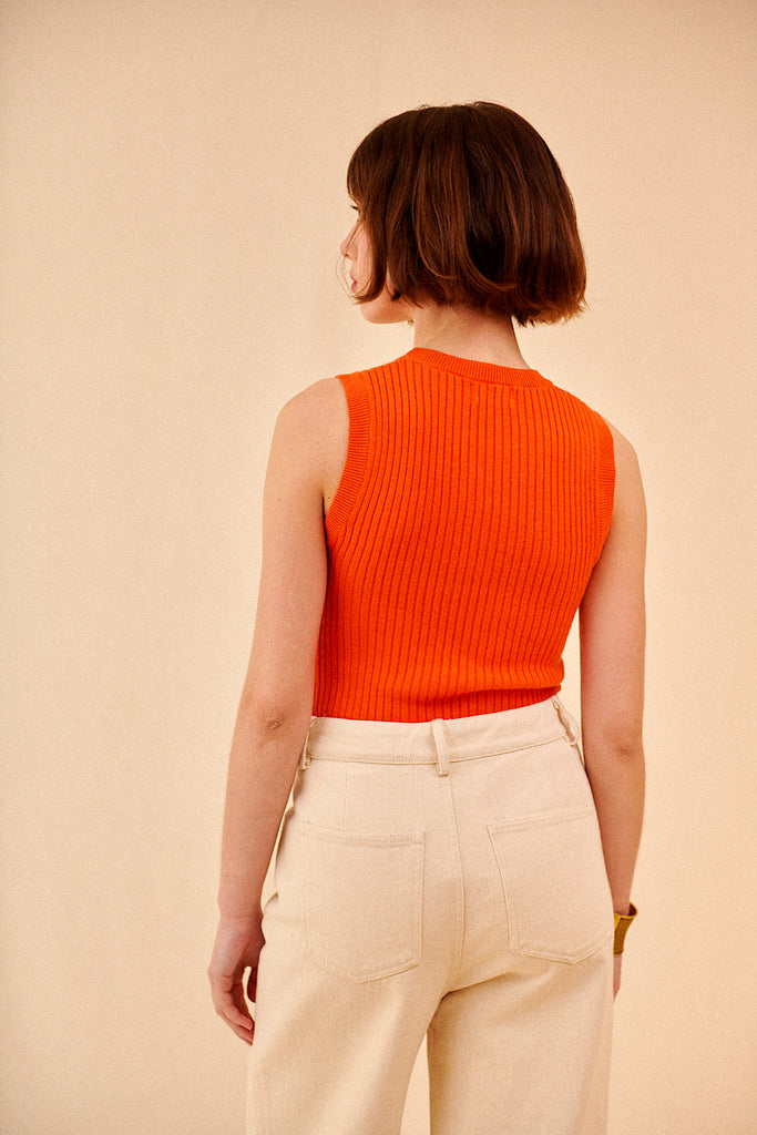 Top débardeur orange élégant en maille garance paris femme printemps été casual sophistiqué habillé 