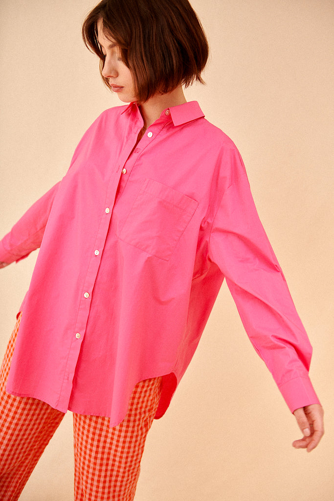 Chemise rose manches longues oversize rose en coton garance paris vêtement femme