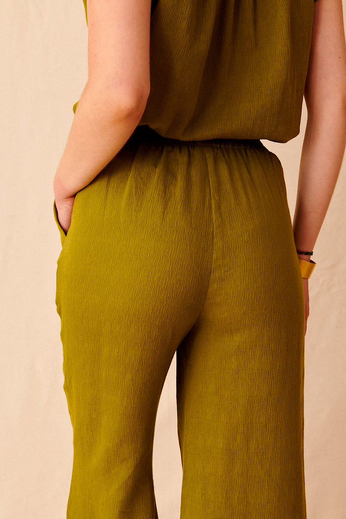 Pantalon fluide taille elastique vert olive garance paris printemps été femme