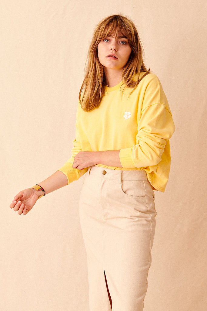 Sweat jaune coupe ample avec broderie palmier en coton garance paris vêtement femme 
