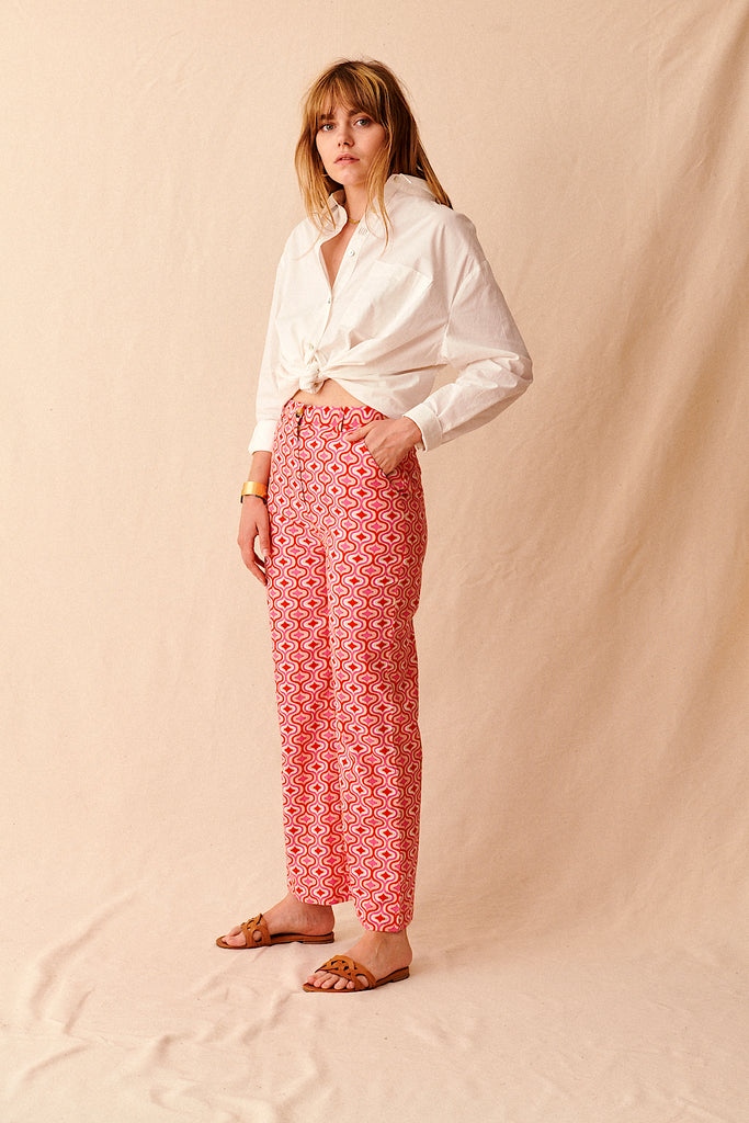 Pantalon large fluide et ample avec motif à fleurs garance paris femme élégant printemps été